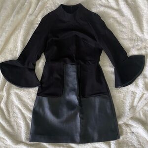 Faux Leather Bell Sleeved Mini Dress